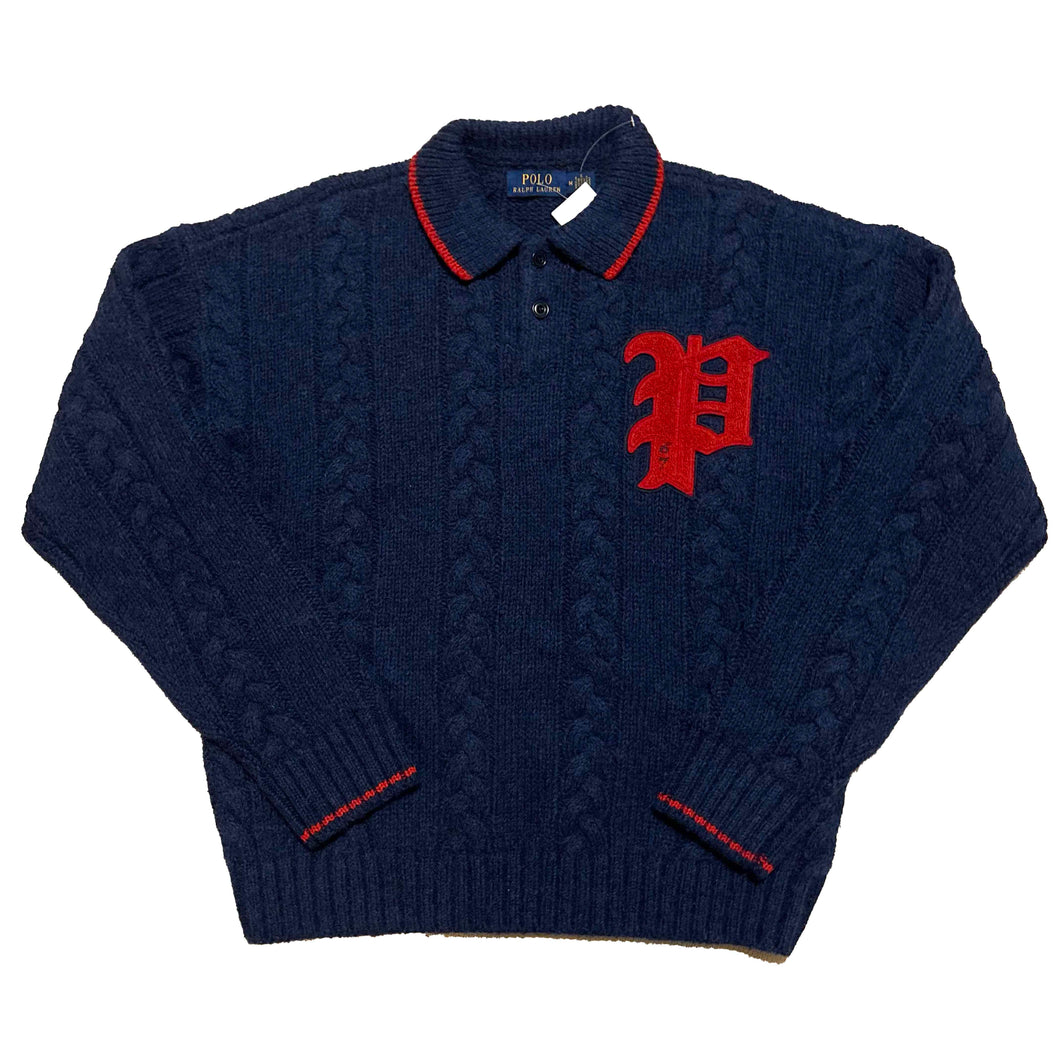 Polo Ralph Lauren Cable Knit Polo Collar Letter Jumper (M)